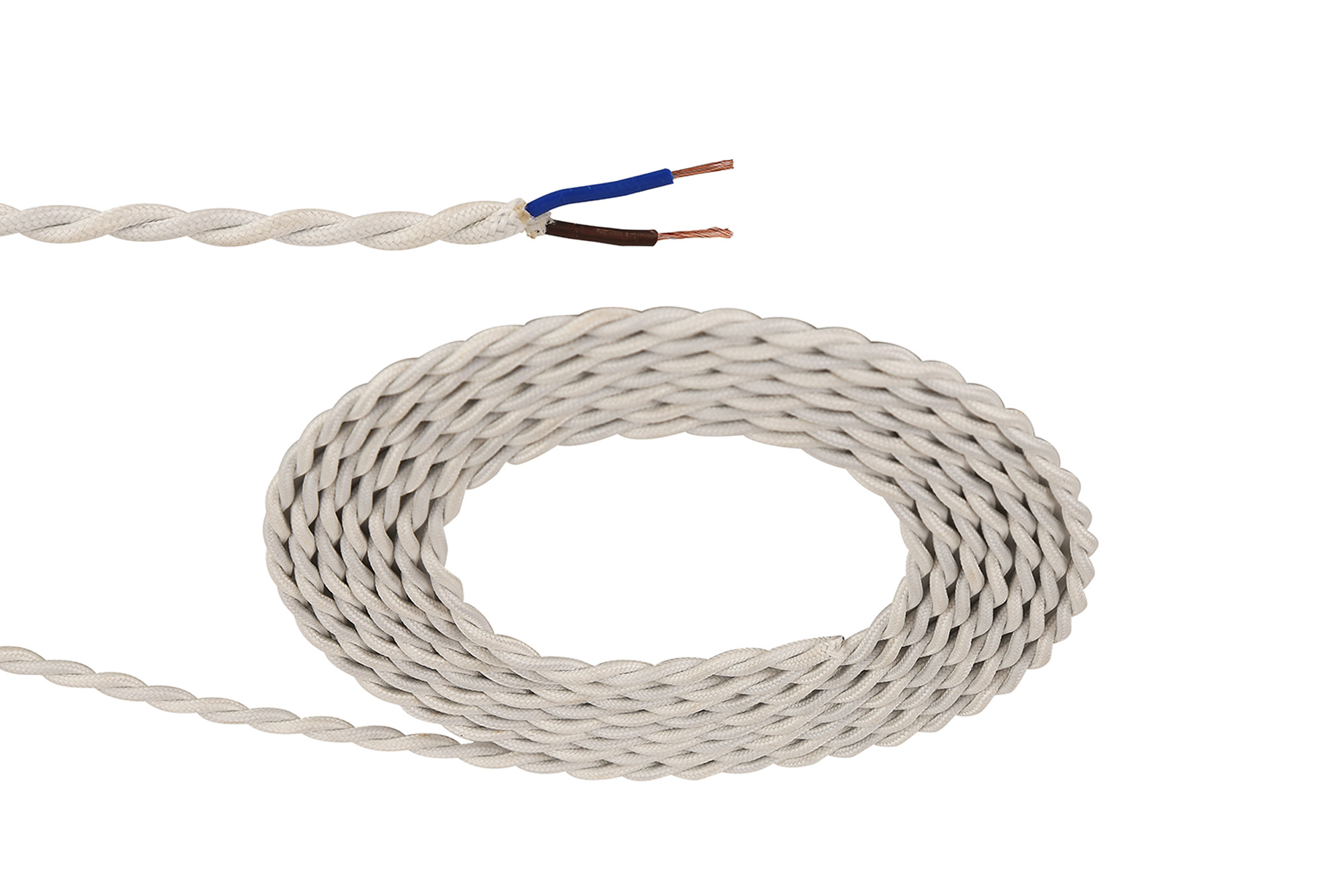 D0243  Cavo 1m Cream Braided Twisted 2 Core 0.75mm Cable